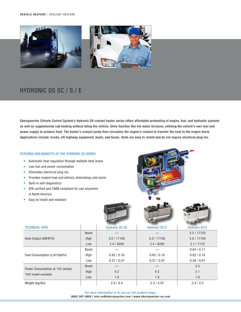 Diesel Hydronic Furnace D5 WS w/External Fuel Pump